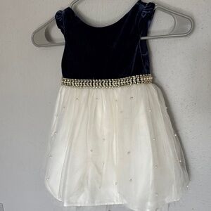 Elegant Navy and White Dress with Pearl Accents